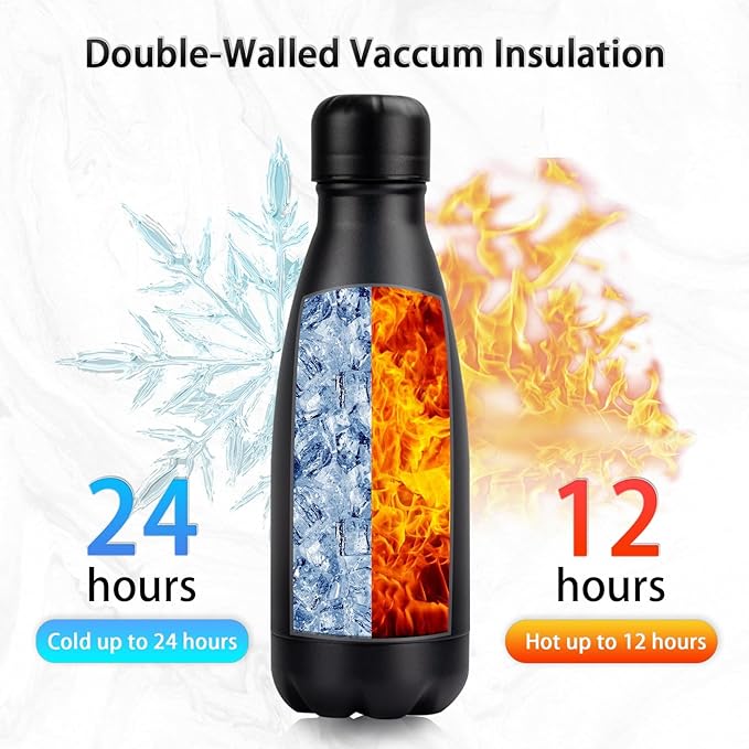 Insulated Water Bottle, 2 Pack-9oz Stainless Steel Water Bottles with straw lid, Metal Sports Water Bottles for Boys,Girls,Double Wall Vacuum BPA-Free Flask for School, Sports (Black-Yellow)