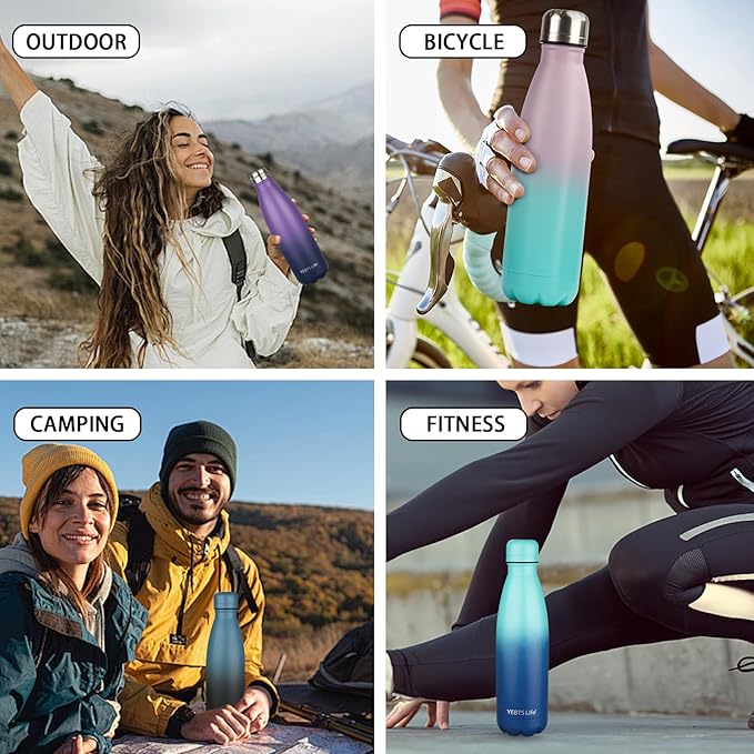 Insulated Water Bottle, 2 Pack-17oz Stainless Steel Water Bottles with straw lid, Metal Sports Water Bottles for Boys,Girls, Double Wall Vacuum BPA-Free Flask for School (Purple-Ocean Dream)