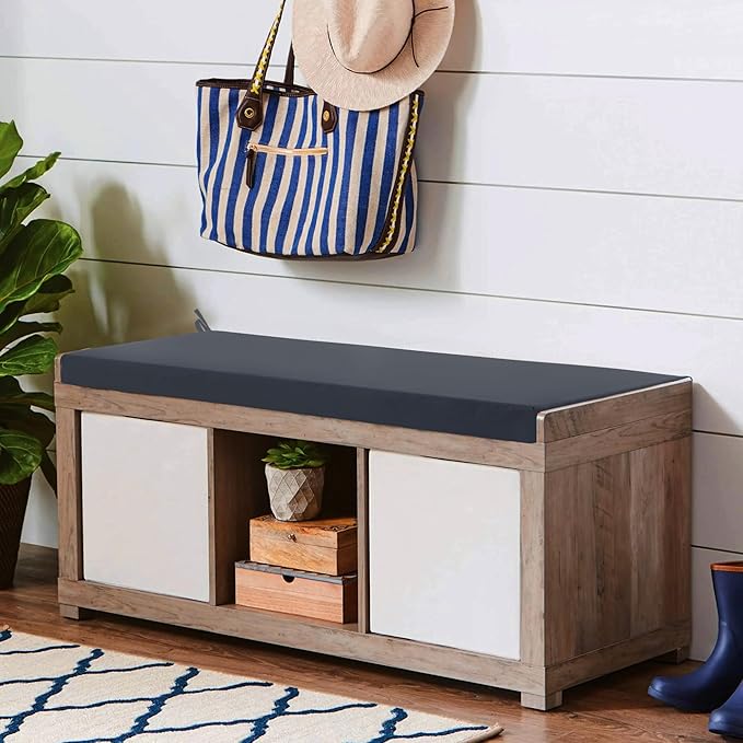 Outdoor Bench Cushion Waterproof 36"x14", Fade-Resistant Patio Furniture Replacement Pad with Ties - Also Fits Indoor Entryway Bench or Window Seat, Dark Grey
