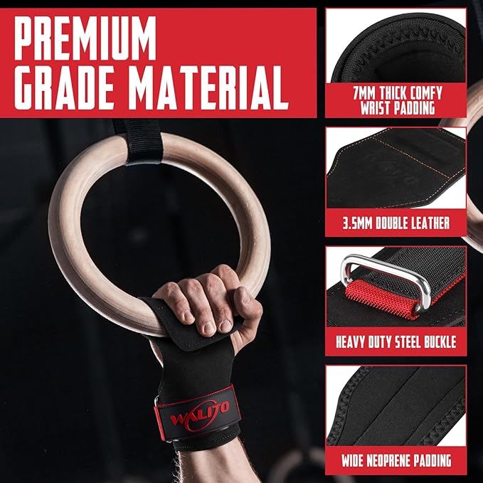 WALITO Weight Lifting Wrist Strap, Double Leather Weightlifting Wrist Straps for Gym Strength Training, Neoprene Padded Wrist Wraps - for Men & Women (Pair)