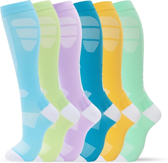 fenglaoda Compression Socks Women Men 6 Pairs, Knee High Best Support Circulation Socks for Running, Travel, Flight, Nurse