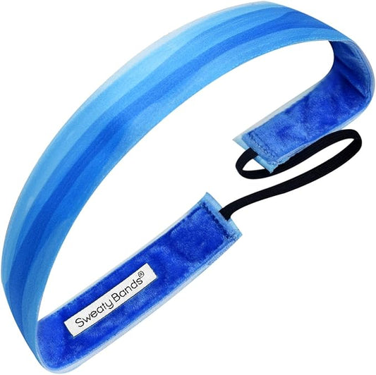 Sweaty Bands Womens Girls Headband - Non-Slip Velvet-Lined Athletic Hairband - Watercolors Blue 1-Inch