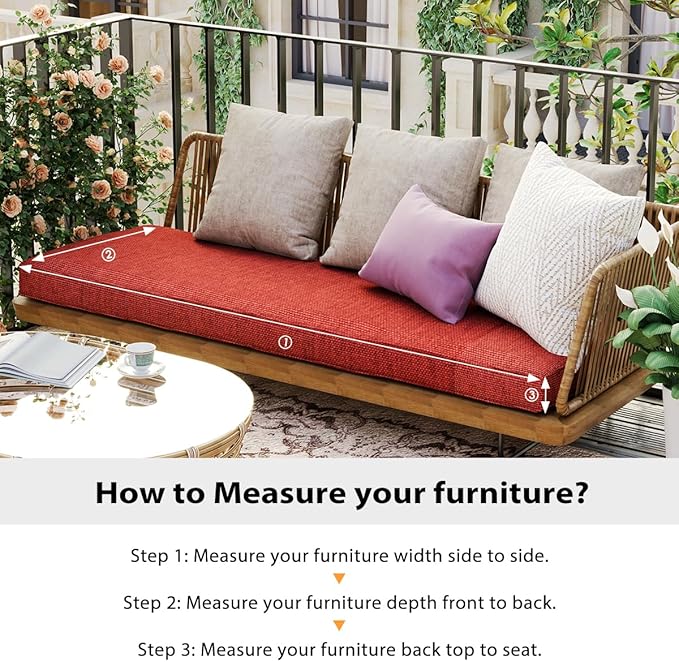 Sundale Outdoor Olefin Bench Cushion， Water-Resistant Patio Couch Cushion, Loveseat Sofa Pad with Straps Red, 59 x 18 x 4 Inches