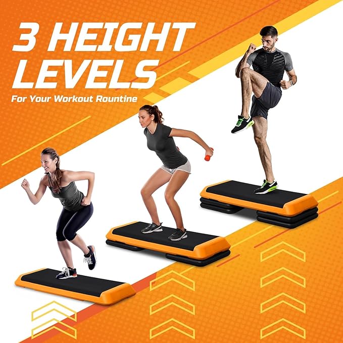 ZENY 43'' Exercise Aerobic Step Platform, Adjustable Fitness Stepper with 4 Stackable Risers, Aerobics Stepper Workout Stepper for Home Gym Cardio Strength & Training