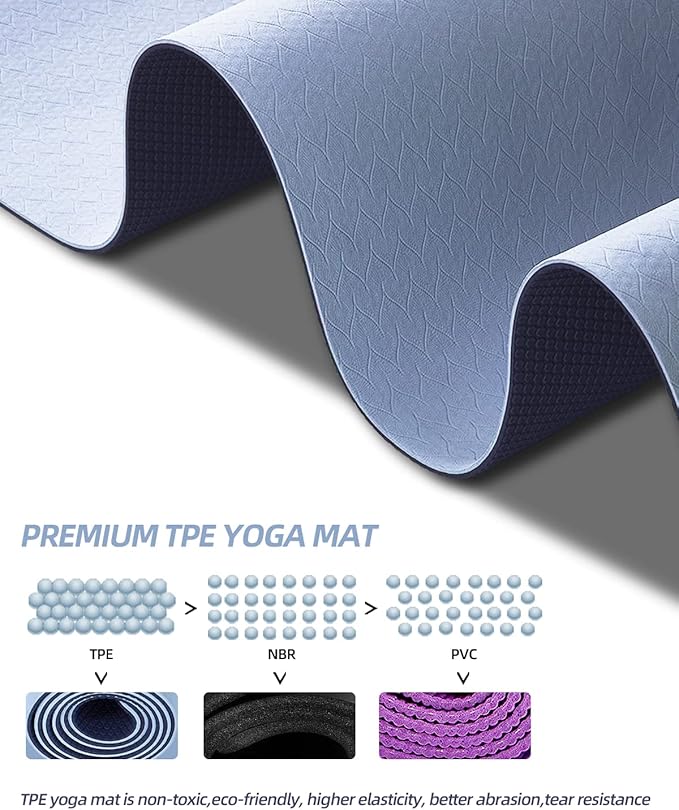 COOLMOON Yoga Mat Non Slip, Anti-Tear 1/4 Thick TPE Yoga Mats for Women and Men, 72"x24" Exercise & Fitness Mat with Carrying Strap, Workout Mats for Yoga, Pilates and Floor Exercise