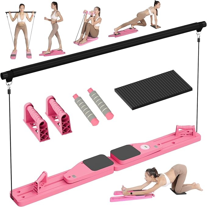 BIGWET Pilates Board, Pilates Reformer for Home, Portable Pilates Equipment, 8 in 1 Pilates Kit, Pilates Essentials Kit for Women