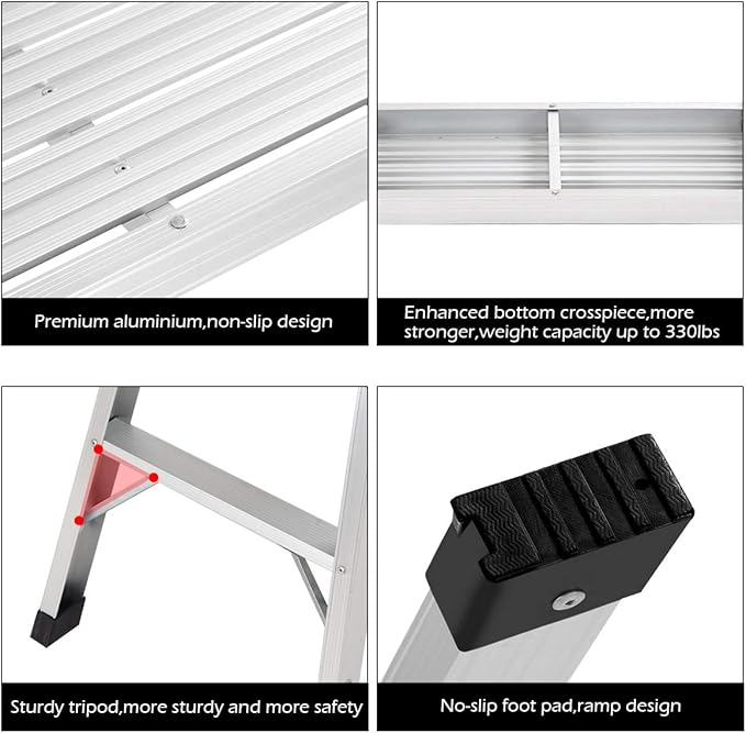 Giantex Work Platform Aluminum Step Ladder Drywall Safe CE Approved of Capacity 330 LBS Heavy Duty Portable Bench Folding Ladders Stool w/Non-Slip Mat (Silver)