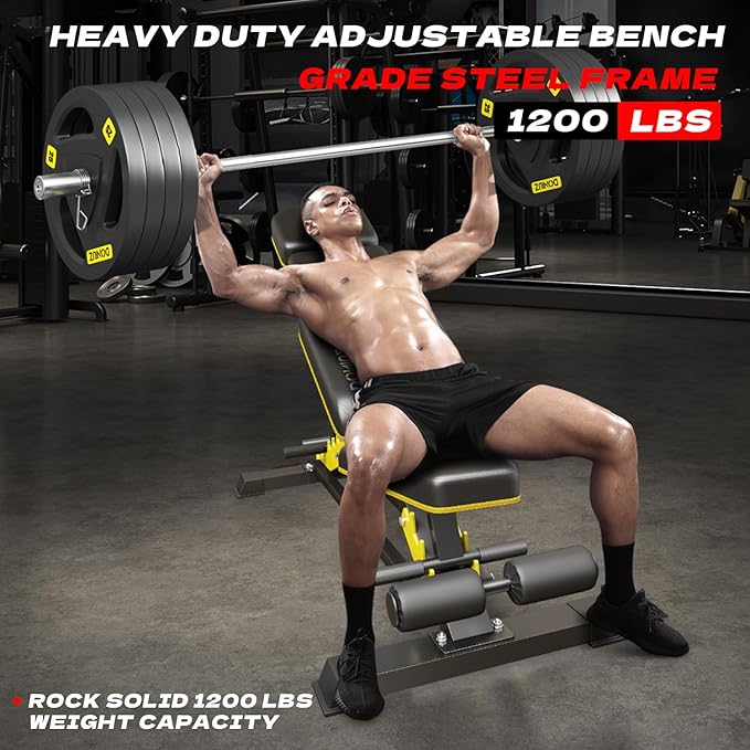 Heavy Duty Bench Adjustable Workout Bench Press Set for Home Gym Strength Training, Multi-Functional Roman Chair with Headrest, Max Load 1200 (DZ-025)
