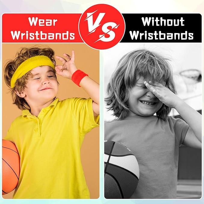 Leyndo 72 Pcs Wrist Sweatbands Bulk for Kids Field Day Cotton Terry Sweat Bands Sports Fan Wristbands Kids for Summer Camp Student Football Team Competition Party