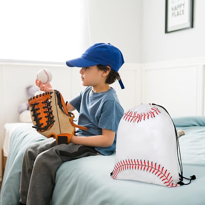 durony 15 Pieces Baseball Drawstring String Bag Sports Backpack Ball Drawstring Party Favor Bags for Sports Storage Travel Gym