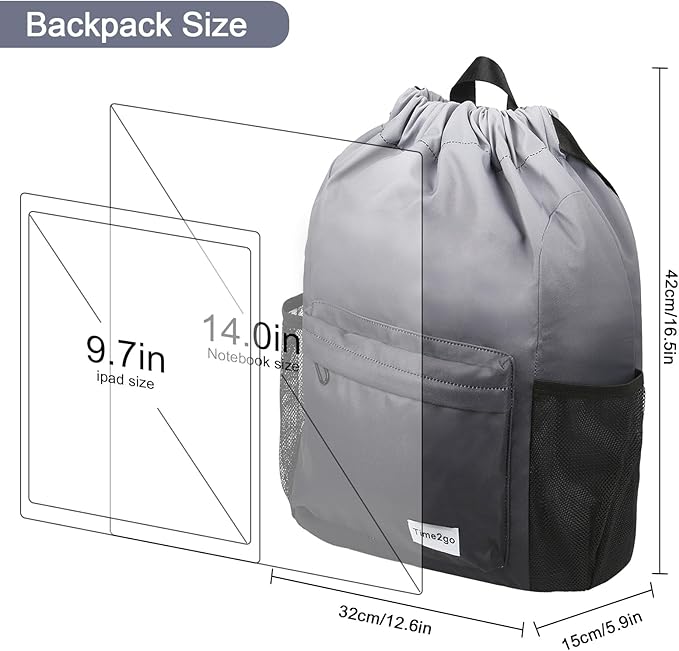 Drawstring Backpack Sports Gym Sackpack with Mesh Pockets Water-Resistant String Cinch Beach Bag for Men Women(Gradient Gray)