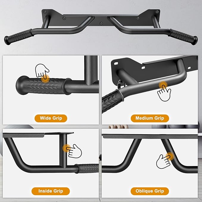 Kipika Pull Up Bar for Doorway Wall Mounted Multi-Grip Strength Bar with Resistance Band Hooks | Heavy-Duty Multifunctional Chin Up Bar for Home Gym Workout | 39-Inch Wide 600 Lbs Capacity