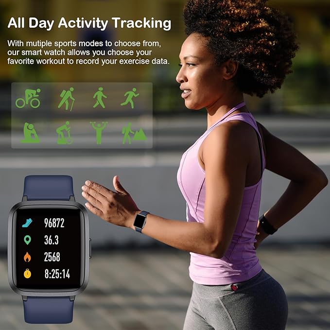 Fitness Tracker, Fitness Watch with Blood Oxygen, Blood Pressure & Heart Rate Monitor, Steps Calories Counter, Sleep Monitor, Pedometer 50 Meters Waterproof, Smart Watch for Android iPhones