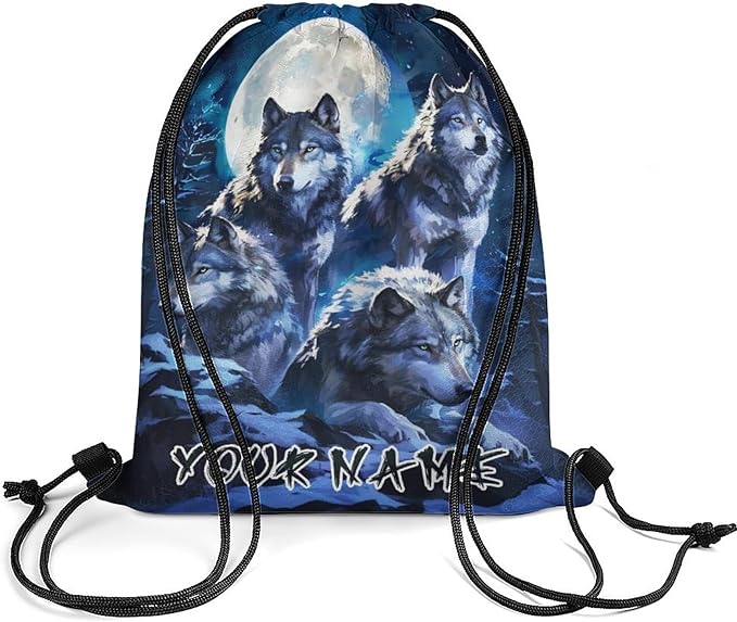 Custom Wolf Drawstring Backpack - Cute Cinch Sack, String Backpacks for Women Men Kids Boys Girls for Gym Outdoor Sports Travel Athletic Drawstring Bag - Lightweight/Foldable