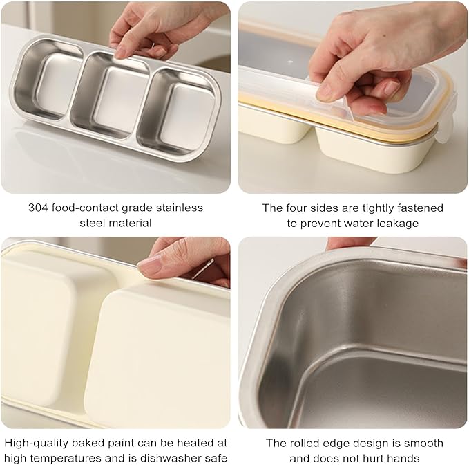 Stainless Steel Snack Containers, 2 Pack Leak-Proof Reusable Snack Containers with Lids, 2 Compartment & 3 Compartment Divided Food Storage Containers, 24 Oz, for School, Work, Outdoor, Travel