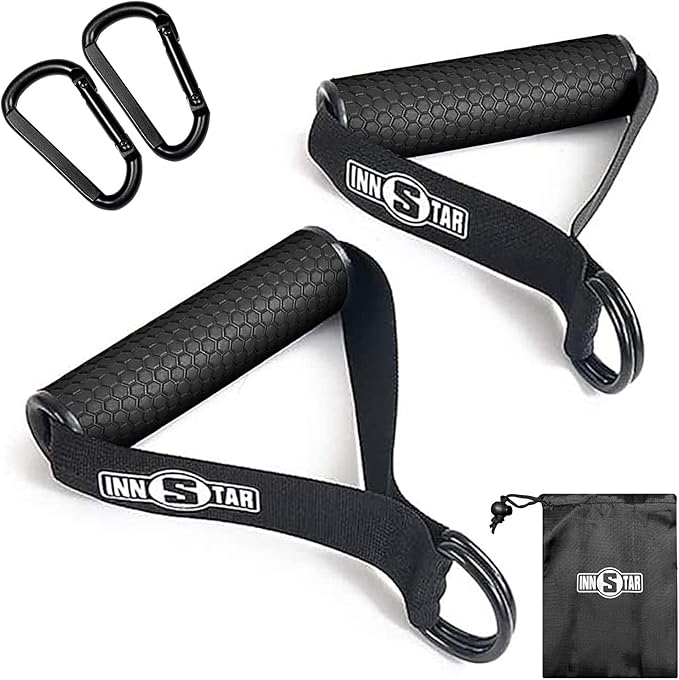 INNSTAR Upgraded Heavy Duty Exercise Handles, Cable Machine Attachments Resistance Bands With Solid ABS Core Grips, Fitness Strap Stirrup Handle Cable Attachment
