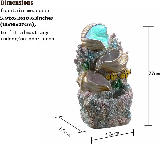 GOSSI Themed Coral Shell Fountain Tabletop Home Décor Indoor Desktop Fountains Perfect for Zen Waterfall Meditation Waterfall Decor Fountain with LED Lights(23037)