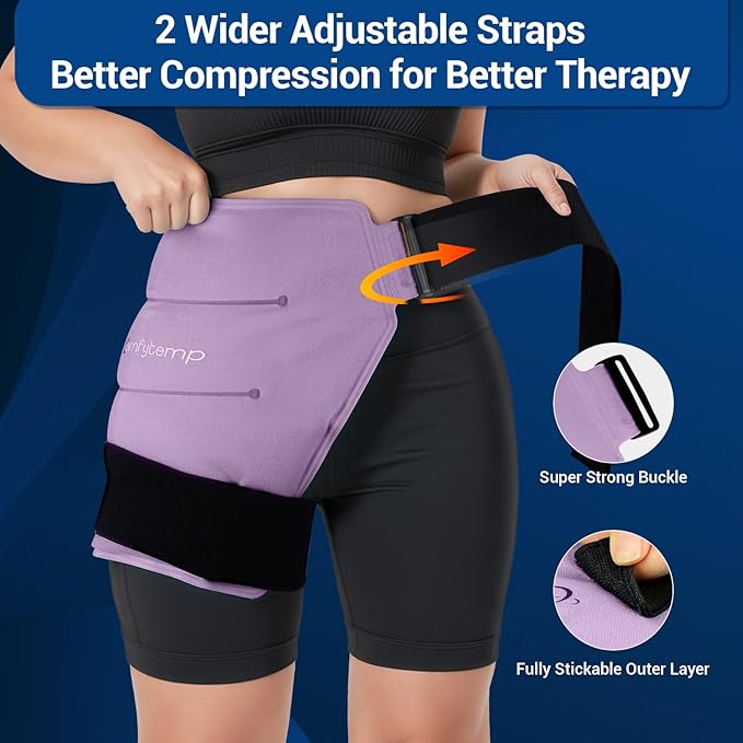 Comfytemp Hip Ice Pack Wrap for Sciatica, Hip Replacement, Fracture, Pain Relief, Reusable Gel Ice Pack for Injuries, Cold Compress Physical Therapy Recovery Gifts (S/M) Purple