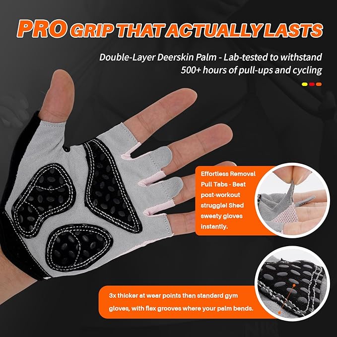 Double-Layer Deerskin Palm Gym Gloves: Anti-Slip Workout Gloves for Men & Women | Weight Lifting, Cycling, Rowing | Breathable 3D Padded Design