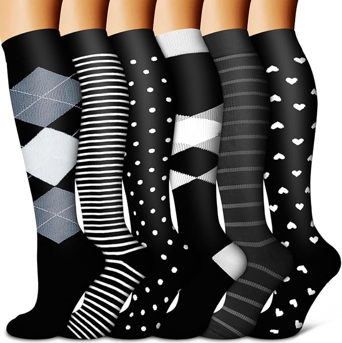 BLUEENJOY Copper Compression Socks for Women & Men (6 pairs) - Best Support for Nurses, Running, Hiking, Recovery