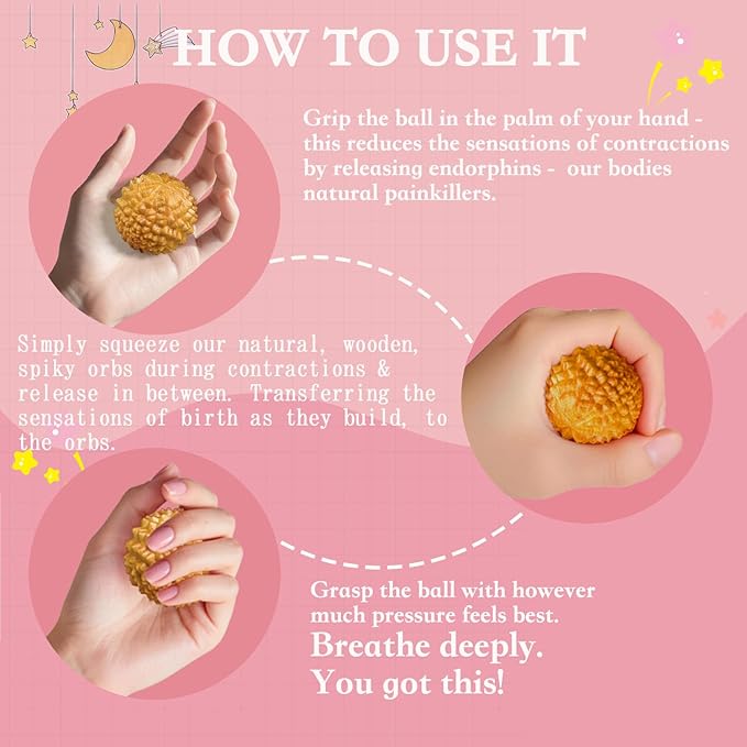 Birth Comb Acupressure Massage Ball Set - Wooden Labor Comb Natural Labor and Delivery Essentials, Mom to Be Gift, New Mom Gifts for Labor Pain Relief