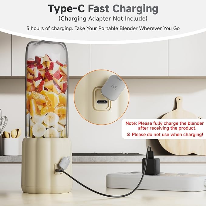 COKUNST 17Oz Portable Blender with 6 Blades, USB-C Rechargeable Personal Smoothie Maker for Shakes & Juices, Compact Mini Mixer for Home, Office & Travel