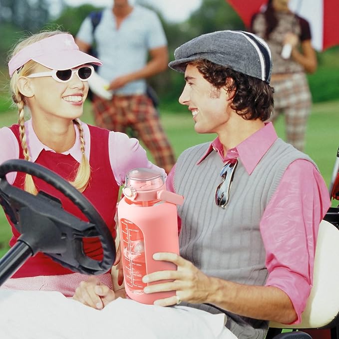 SIEROZUR 74oz Glass Water Bottle with Straw and Lid Large Gallon Water Jug with Silicone Sleeve and Handle 2.2 liter Wide Mouth Bottle with Time Marker for Gym Sports& Workout