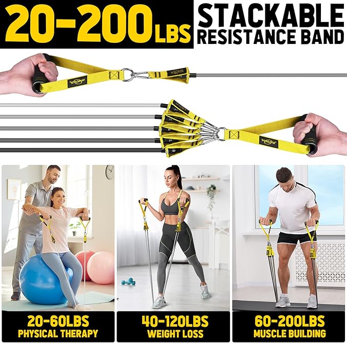 WALITO Resistance Bands Set - Exercise Bands with Handles, Door Anchor, Legs Ankle Straps, for Heavy Resistance Training, Physical Therapy, Muscle Training, Yoga, Home Workouts, Gym