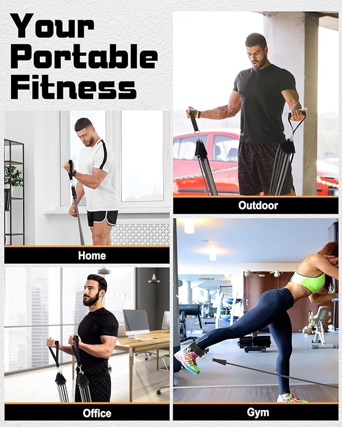 6Pcs Resistance Bands, Workout Bands 270lbs, Exercise Bands with Handles/Door Anchor/Ankle Straps/Bag/Poster for Men, Heavy Resistance Bands for Working Out at Home