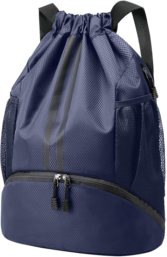 Hoedia Sports Drawstring Backpack - String Swim Gym Bag with Shoes Compartment and Wet Proof Pocket for Women and Men
