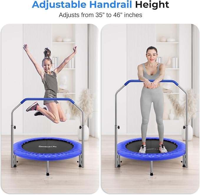 SereneLife 36/40" Foldable Mini Trampoline - Compact Fitness Trampoline for Kids Adults, Exercise Rebounder with Foam Handle, Indoor/Garden Workout Equipment, Max Load 150/220 lbs