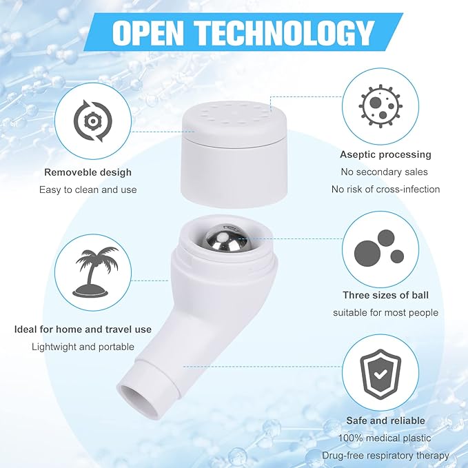Breathing Exercise Device for Lungs, Lung Exerciser Device with Steel Balls, Drug-Free Therapy Mucus Device for Phlegm Relief Clear