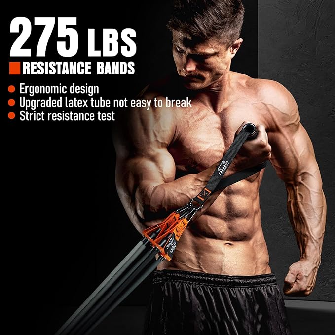 Resistance Bands with Handles, 175lb Exercise Bands for Working Out, Fitness Bands, Workout Bands with Door Anchor and Ankle Straps, Physical Therapy, Yoga, Strength Training Home Gym Equipment