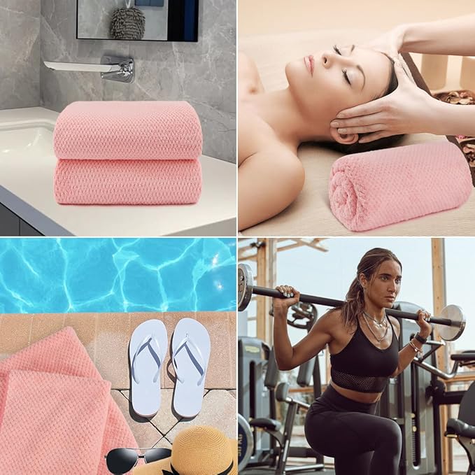 HOMEXCEL Bath Towels Pack of 4, (27 x 54 Inches) Microfiber Ultra Soft Highly Absorbent Bath Towel Set, Lightweight and Quick Drying Towels for Body, Sport, Yoga, SPA, Fitness, Pink