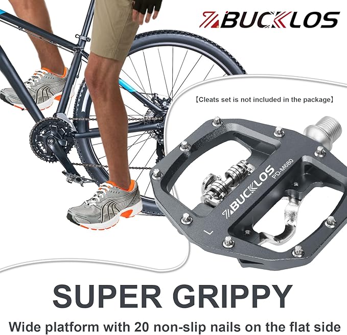 BUCKLOS SPD Pedals PD-M680 Mountain Bike Clip in SPD Flat Combo Dual Sided Pedals - Road Bike MTB Clipless Sealed Bearing Bicycle Clips Pedal Compatible with Shimano SPD Cleats (Black…