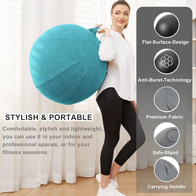 Exercise Ball Chair with Fabric Cover, Standard Size (25inches/65cm), for Home Offices, Balance Training, Yoga Ball