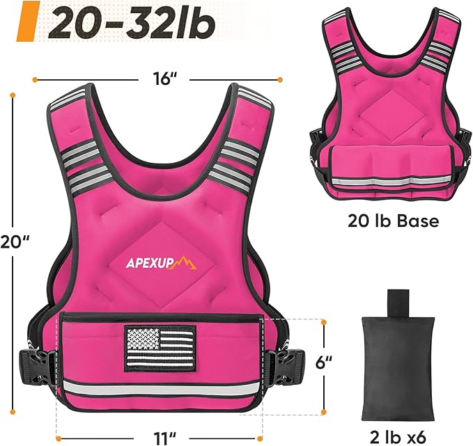 APEXUP Adjustable Weighted Vest, 4-10lb/12-18lb/20-32lb Vest with 6 Ironsand Weights and Large Pocket, Weight Vest for Men Women Strength Training, Running, Walking
