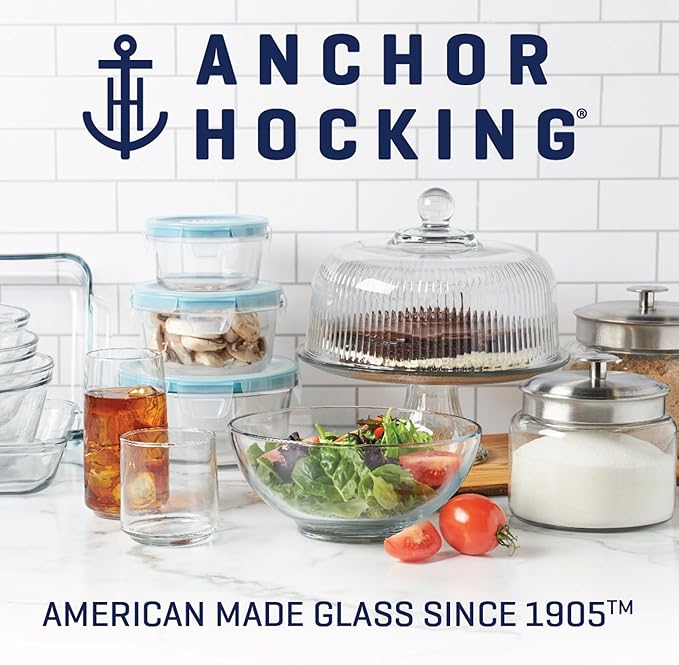 Anchor Hocking 26 Piece Glass Storage Containers with Lids (13 Glass Food Storage Containers & 13 Mixed Blue SnugFit Lids)