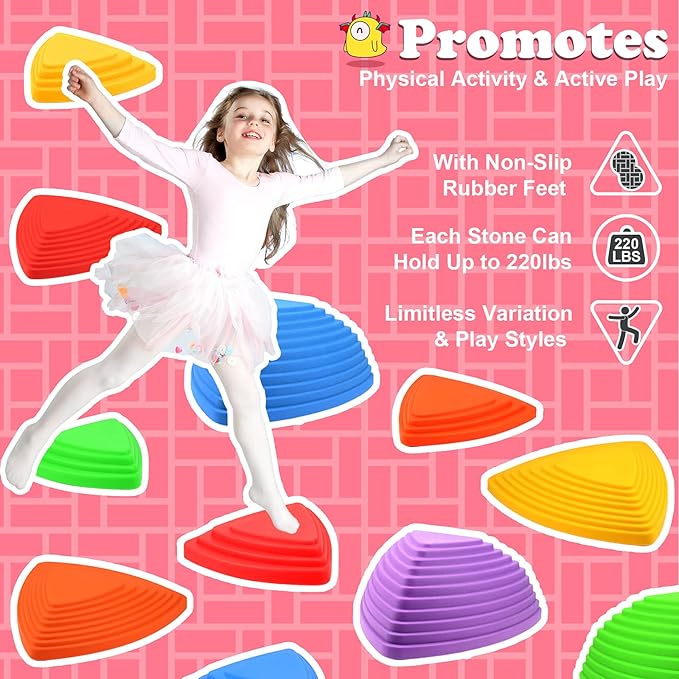 Gentle Monster Stepping Stones for Kids, Set of 11 PCS for Balance with Non-Slip Bottom - Exercise Coordination and Stability（11 pcs Classic）