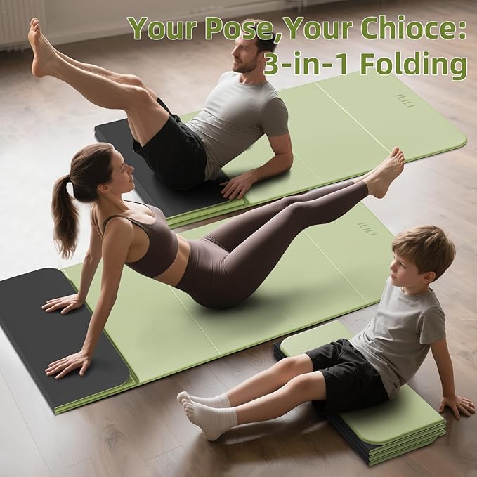 ILILI Foldable Yoga Mat, 10mm Thick, TPE Material, Extra Long 75"L x 26"W, Soft and Comfortable Folding Mat 0.4 Inches, Easy to Carry and Store, 190*66cm Portable Multi-Functional Use for Yoga, Home Exercise & Outdoor