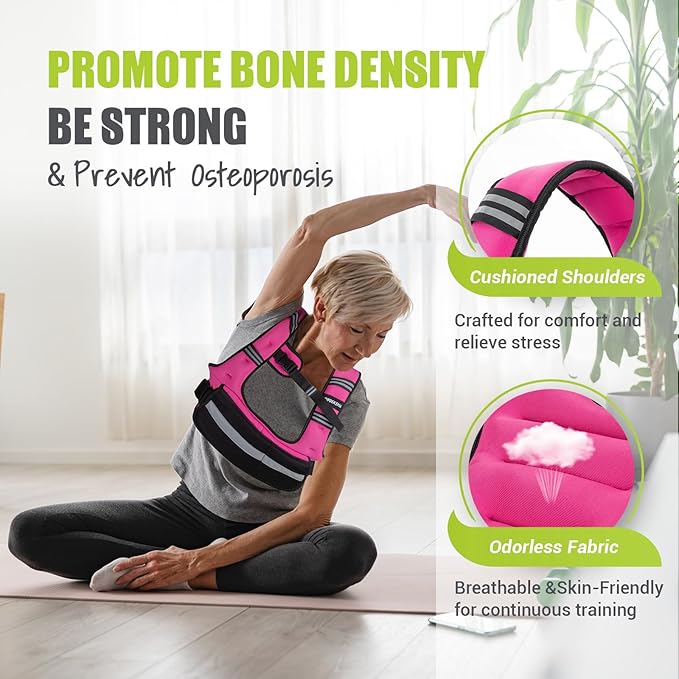 Adjustable Weighted Vest for Women,6-12lb U-Shaped Weight Vest with 6 Iron Sand Bags,Rucking Vest with Extended Shoulder Pads & Plus Pockets for Running, Walking and Strength Training