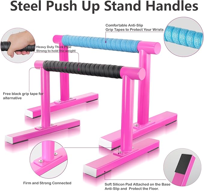 Strength Training Parallettes I-Sit Push Up Bars, Pushup Handles Calisthenics Equipment for Home Workout, Anti-slip Gymnastics Bars, Handstand & Dip Bar for Outdoor Exercise