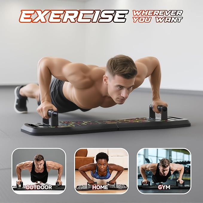 LALAHIGH Push Up Board,36 in 1 Home Gym Equipment with Ab Roller Wheel & Resistance Bands, Portable Foldable Workout Board for Full Body Strength Training Men Women