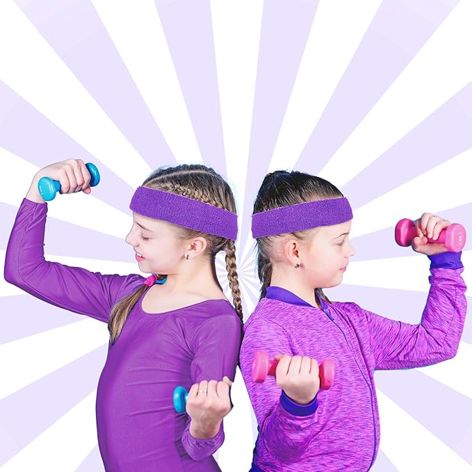 Bememo 36 Pcs Neon Sweatbands Set for Kids Bulk Sports Headband Wristband Set Cotton Terry Basketball Tennis for Students Youth 80s 90s Halloween Costumes Cosplay Glow Party