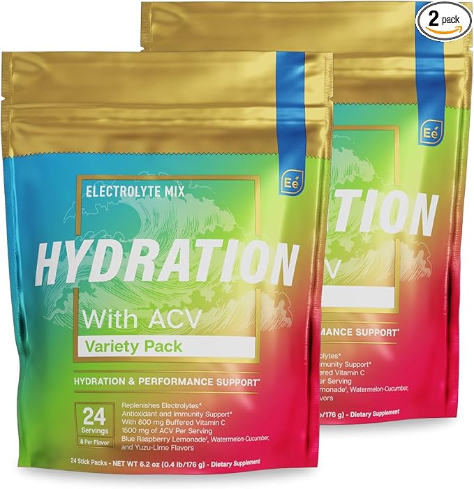 Essential Elements Hydration Packets - Electrolytes Powder Packets Sugar Free - 48 Stick Packs of Electrolytes Powder No Sugar - Electrolyte Water Drink Mix with ACV & Vitamin C - Variety Pack