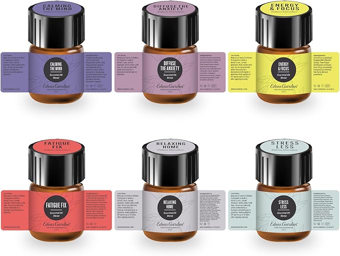 Edens Garden Mood Essential Oils Discovery 6 Set – 100% Pure Therapeutic Grade, Undiluted Aromatherapy for Relaxation, Stress Relief & Wellness – Natural Gift for Diffusers & Home, .92 ml/ 6 Pack