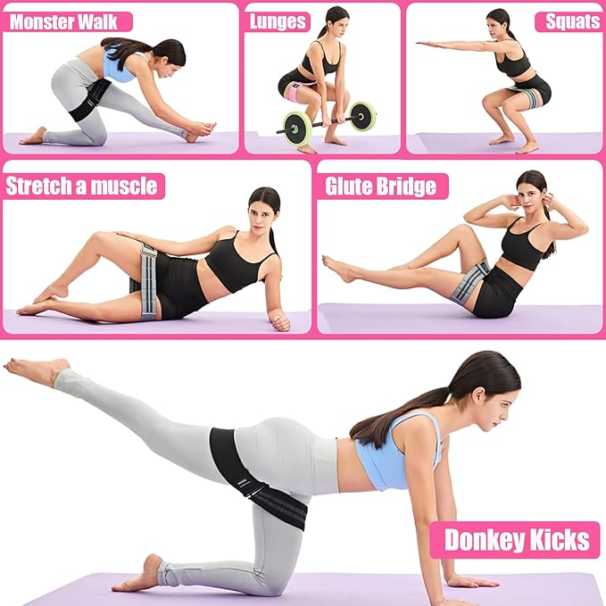 Adjustable Fabric Resistance Bands for Squats, Glutes & Legs – 5 Levels of Customizable Size, Width & Tension, Non-Slip Booty Bands for Men and Women, Pilates & Yoga Workouts(Medium)