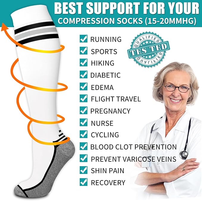BLUEENJOY Copper Compression Socks for Women & Men (6 pairs) - Best Support for Nurses, Running, Hiking, Recovery
