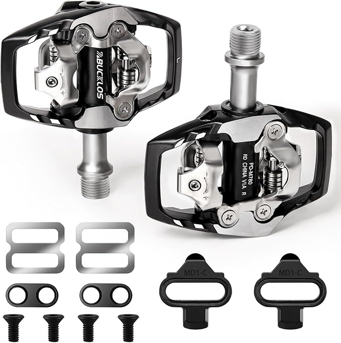 BUCKLOS SPD Clip Pedals PD-M760/M780 MTB Mountain Bike Clipless Dual Sided Pedals - Road Bike Spin Bike Sealed Bearing Bicycle Clips in Pedal Compatible with Shimano SPD Cleats (9/16" Aluminum)