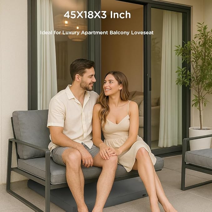 Codi Outdoor Bench Cushion 45 inch, Double Waterproof Patio Furniture Cushions Replacement for Swing, Porch, Couch, 45x18x3'', Grey